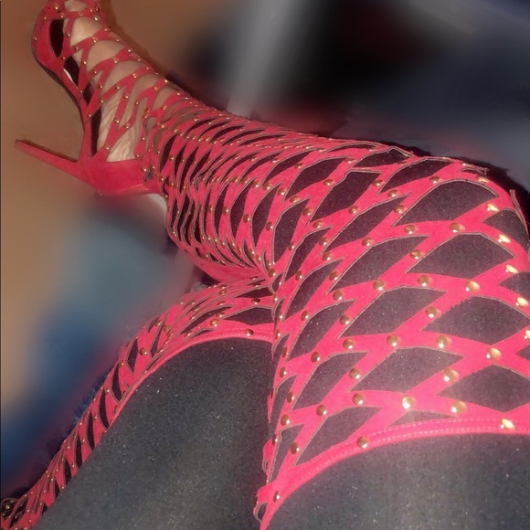 Red studded thigh high boots - Picture 1 of 9